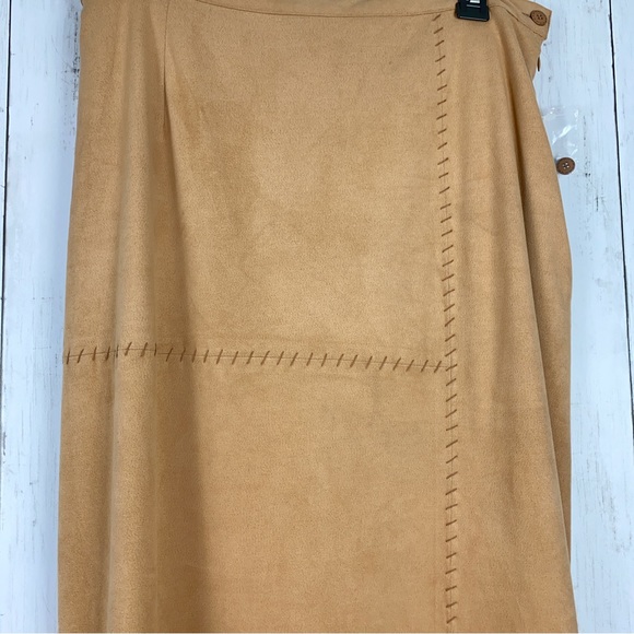 Jessica Holbrook Women Maxi Skirt Set Size L Camel Brown Butter Suede Outfit 2PC - Picture 9 of 13